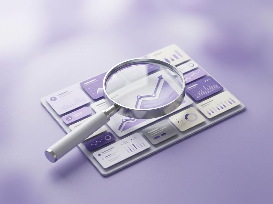 Magnifying glass over data, representing finding answers